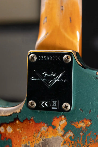 Fender Custom Shop 1965 Stratocaster Super Heavy Relic Electric Guitar - Super Faded Aged Sherwood Green Metallic over 3-Color Sunburst with Hardshell Case