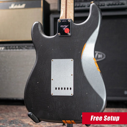 Fender Custom Shop 2026 NAMM #419 Master Built by Austin Macnutt Journeyman Relic 1966 5A Birdseye Maple Neck Stratocaster Electric Guitar - Pewter with Orange Competition Stripes with Hardshell Case