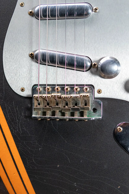 Fender Custom Shop 2026 NAMM #419 Master Built by Austin Macnutt Journeyman Relic 1966 5A Birdseye Maple Neck Stratocaster Electric Guitar - Pewter with Orange Competition Stripes with Hardshell Case