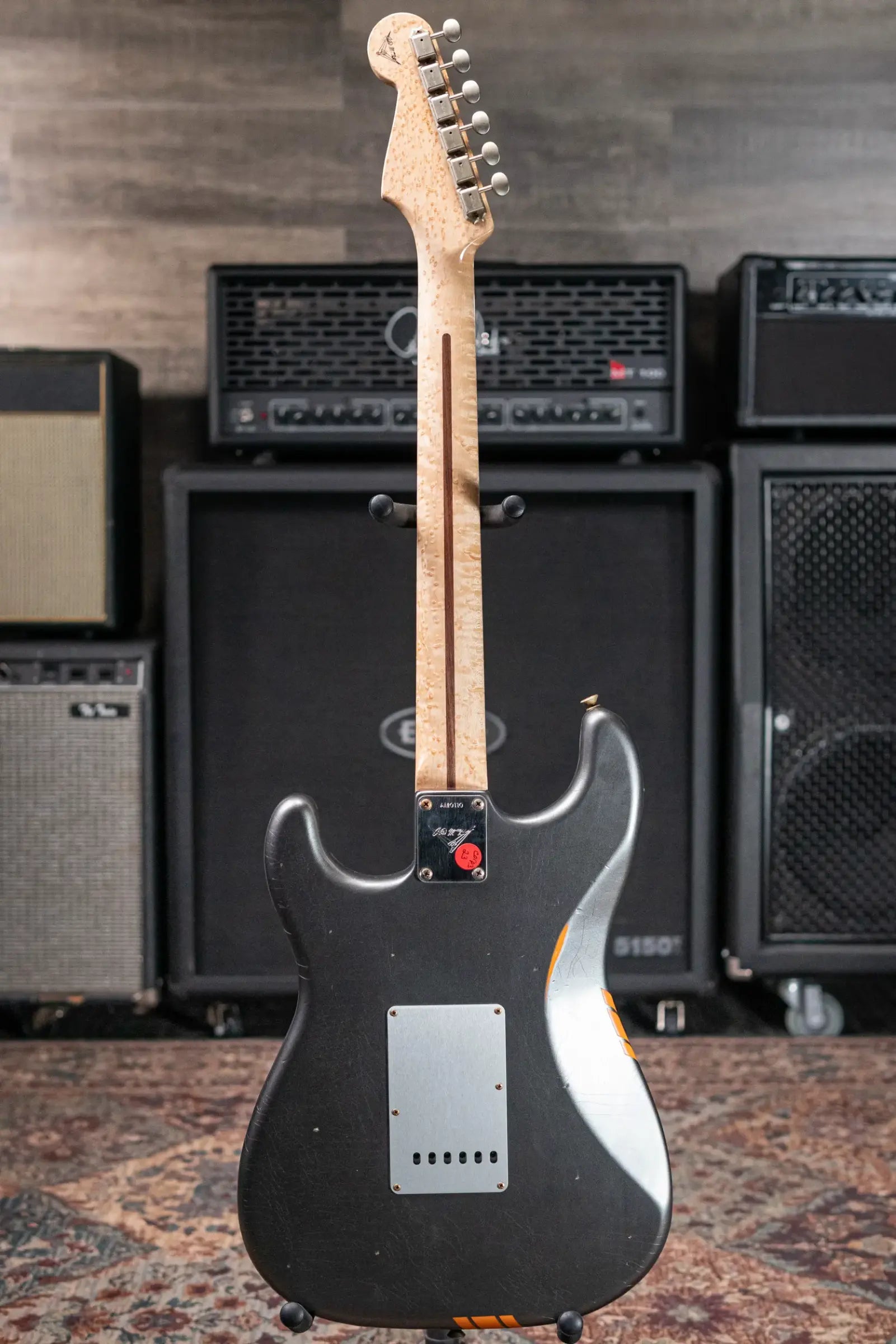 Fender Custom Shop 2026 NAMM #419 Master Built by Austin Macnutt Journeyman Relic 1966 5A Birdseye Maple Neck Stratocaster Electric Guitar - Pewter with Orange Competition Stripes with Hardshell Case
