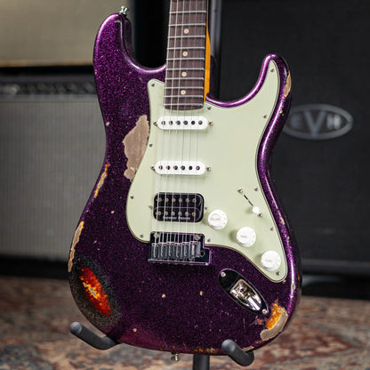 Fender Custom Shop LR25-CUST DLX HBS-1 Heavy Relic Stratocaster Electric Guitar - Magenta Sparkle over 3-Tone Sunburst with Hardshell Case