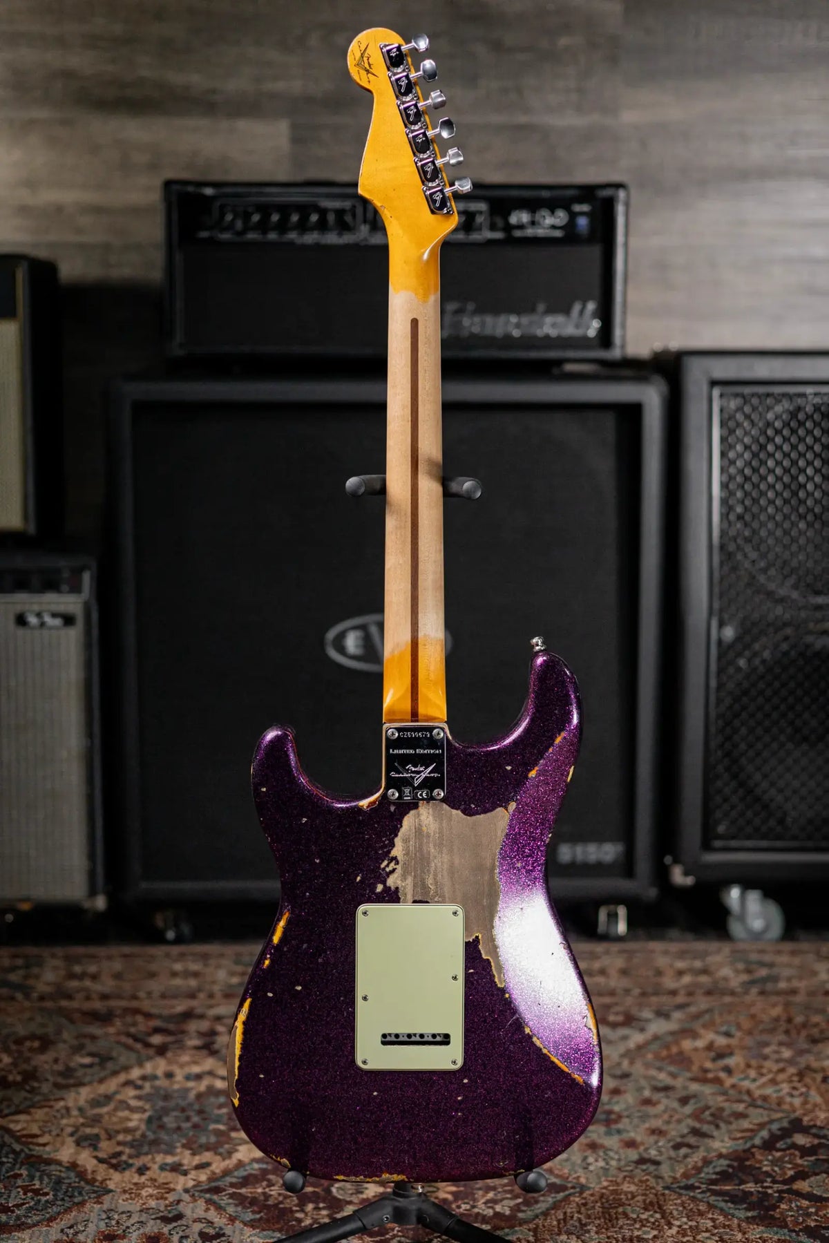 Fender Custom Shop LR25-CUST DLX HBS-1 Heavy Relic Stratocaster Electric Guitar - Magenta Sparkle over 3-Tone Sunburst with Hardshell Case
