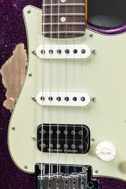 Fender Custom Shop LR25-CUST DLX HBS-1 Heavy Relic Stratocaster Electric Guitar - Magenta Sparkle over 3-Tone Sunburst with Hardshell Case