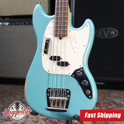 Fender JMJ Road Worn Mustang Bass - Faded Daphne Blue with Gig Bag
