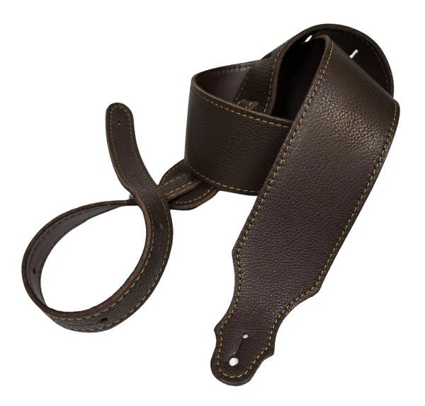 Franklin Straps 2.5" Purist Glove Leather Series Guitar Strap - Chocolate Leather Gold Stitch with Leatherette Backing