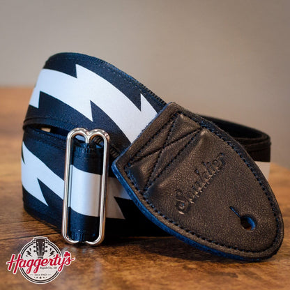 Souldier Classic Series Lightning Bolt Guitar Strap, Silver on Black