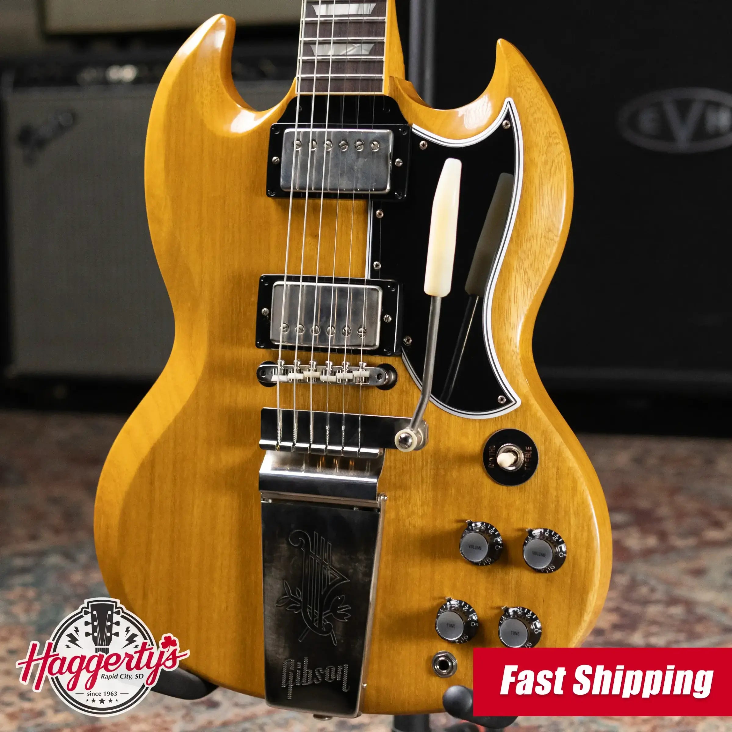 Gibson Custom Shop Limited Edition 1964 SG Standard Korina Maestro Vibrola VOS Electric Guitar - Antique Natural with Hardshell Case