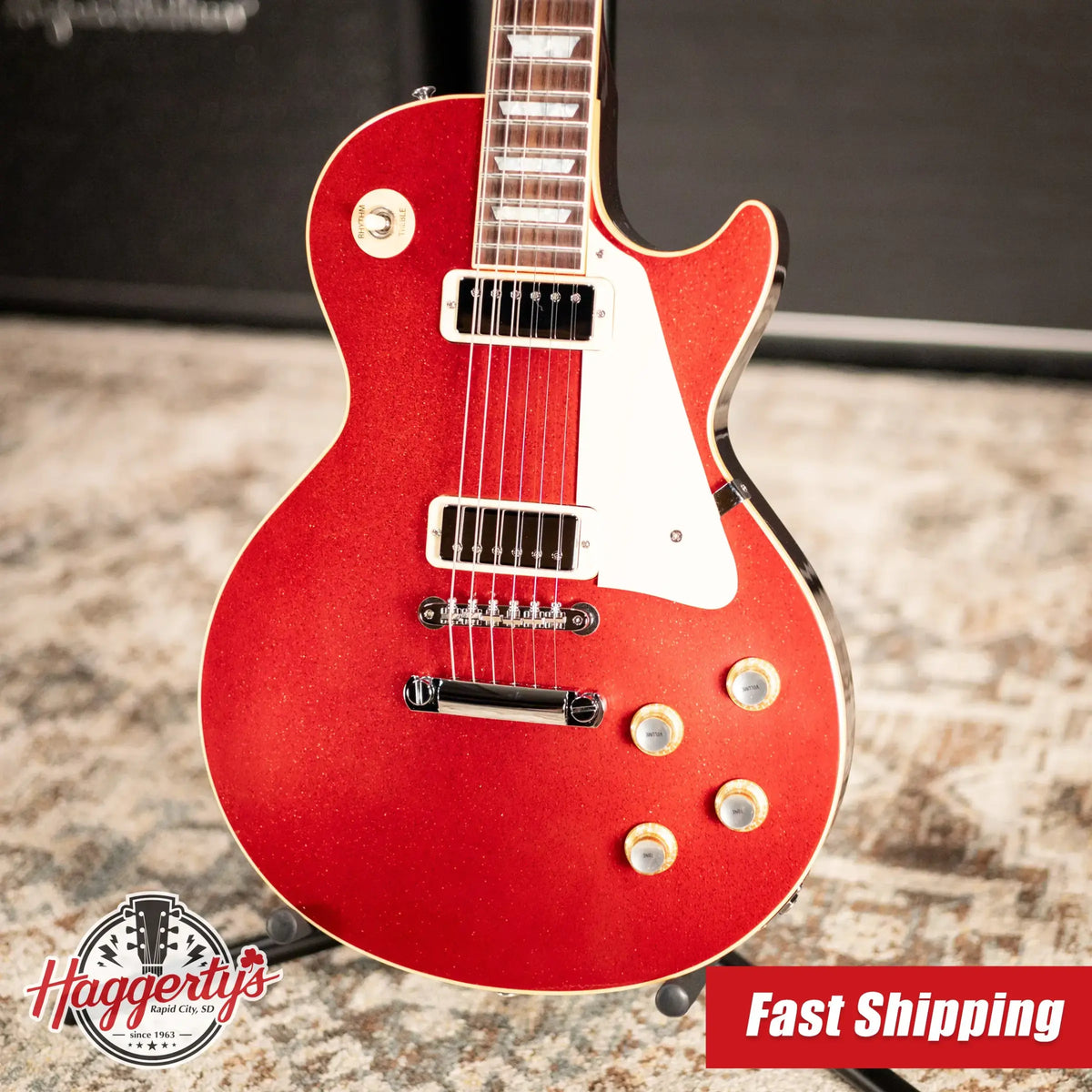 Gibson Custom Shop Limited Edition 1976 Les Paul Deluxe Reissue Electric Guitar - Red Sparkle VOS with Hardshell Case