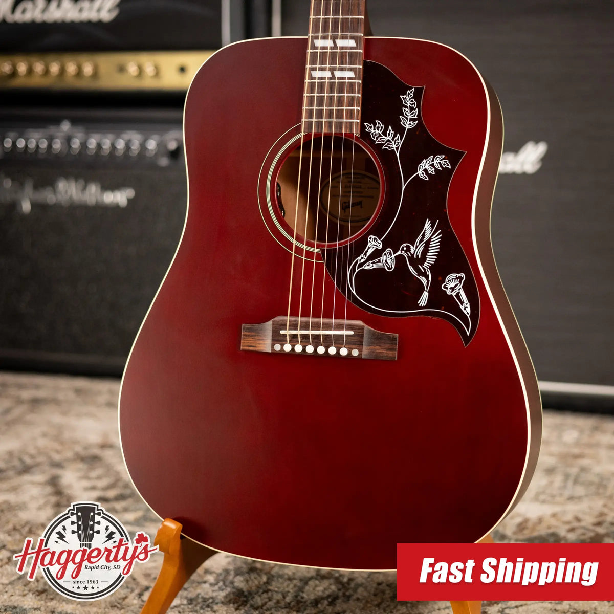 Gibson Hummingbird Special Dreadnought Acoustic/Electric Guitar - Satin Wine Red with Gig Bag
