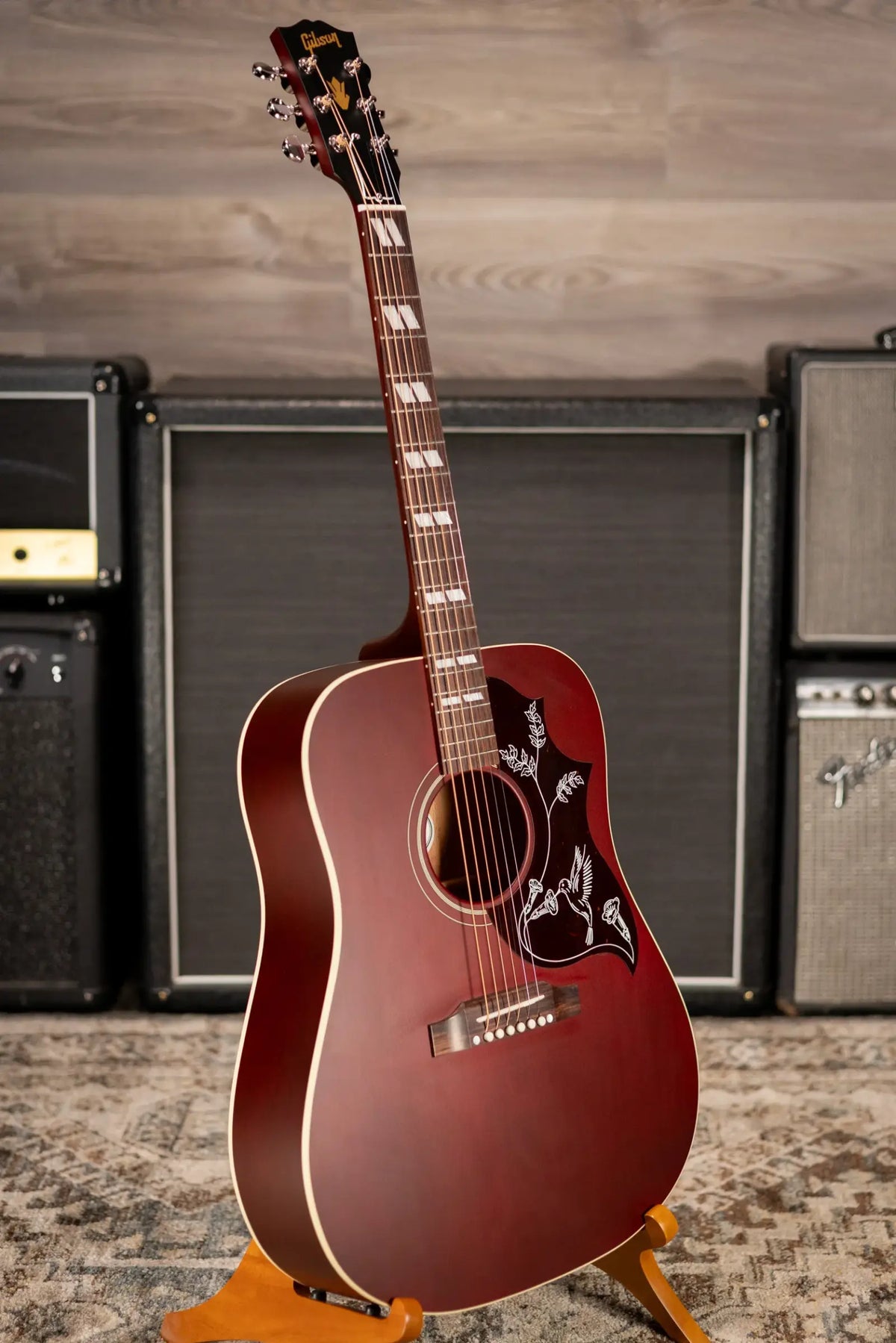 Gibson Hummingbird Special Dreadnought Acoustic/Electric Guitar - Satin Wine Red with Gig Bag