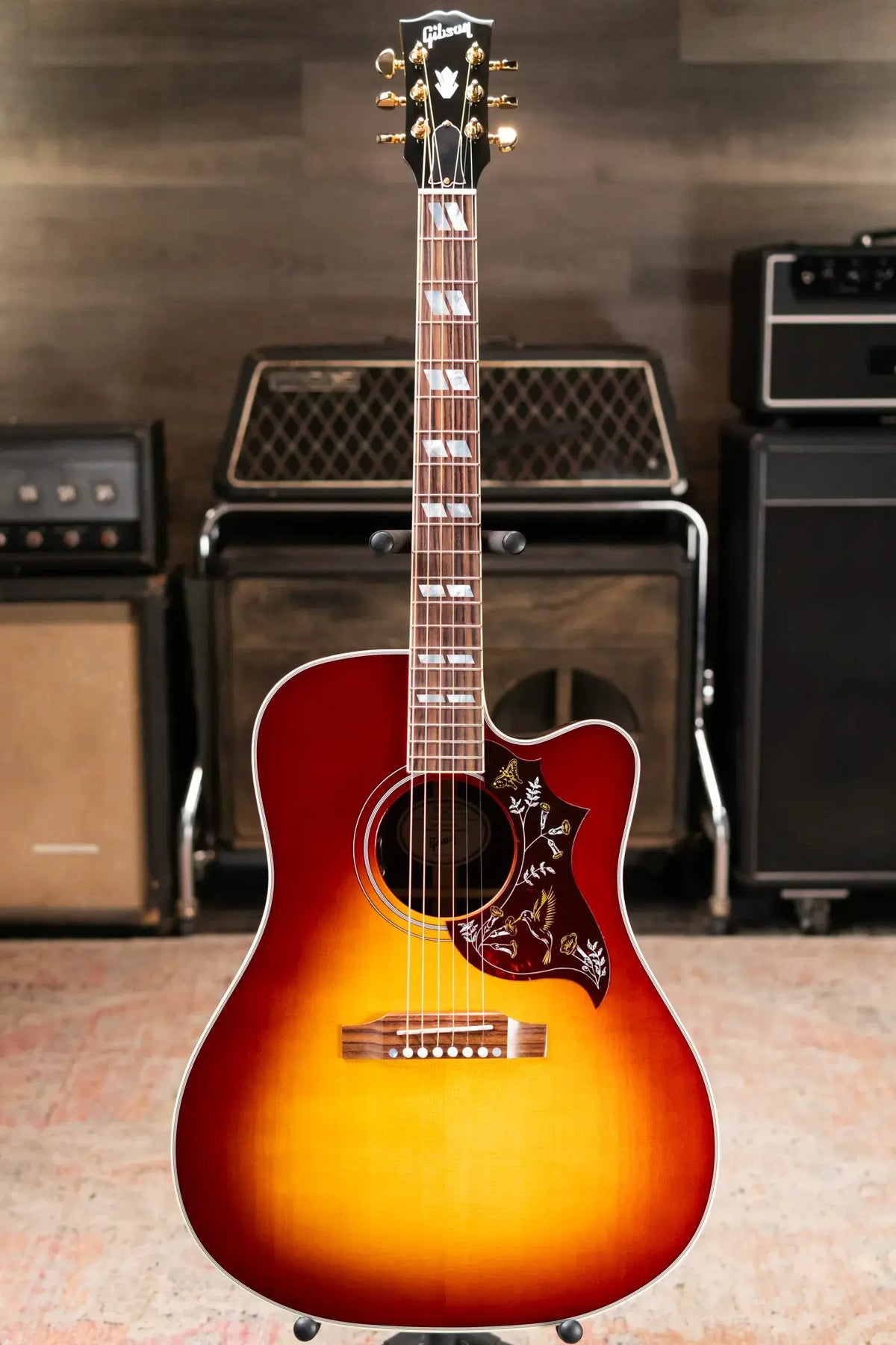 Gibson Hummingbird Standard Rosewood EC Dreadnought Acoustic/Electric Guitar - Rosewood Burst with Hardshell Case