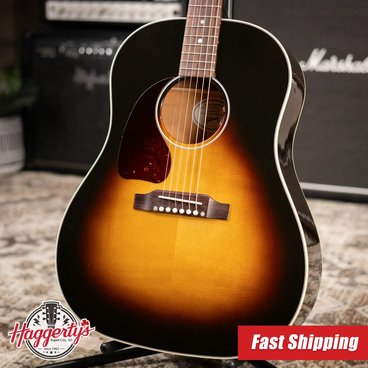 Gibson J-45 Standard Left-Handed Acoustic/Electric Guitar - Vintage Sunburst with Hardshell Case