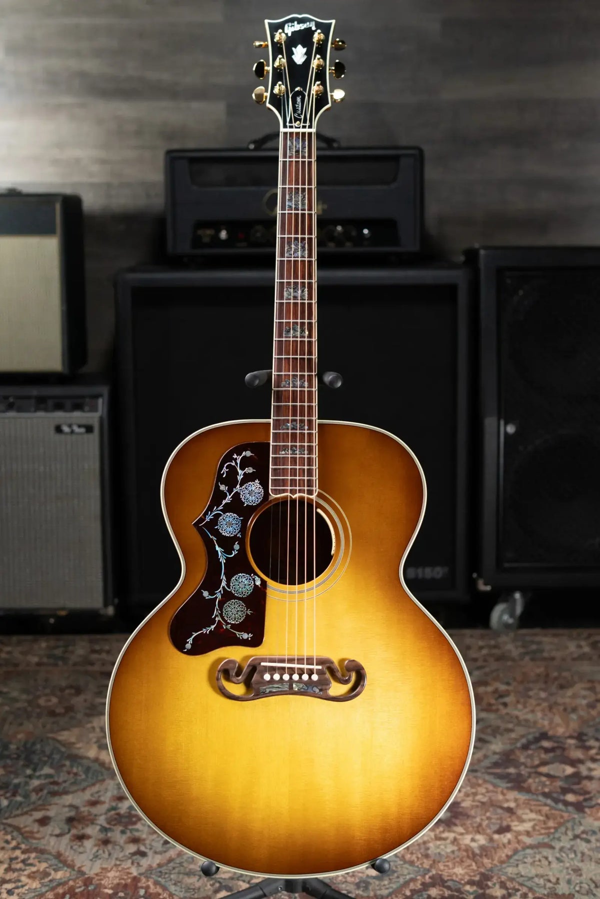 Gibson SJ-200 Elegant Koa Left-Handed Jumbo Acoustic/Electric Guitar - Honey Burst with Hardshell Case