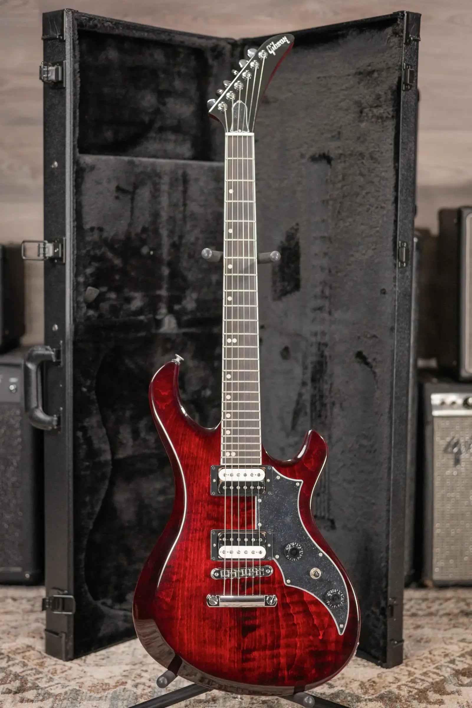 Gibson Victory Figured Top Electric Guitar - Wine Red Burst with Dirty Fingers Pickups and Hardshell Case