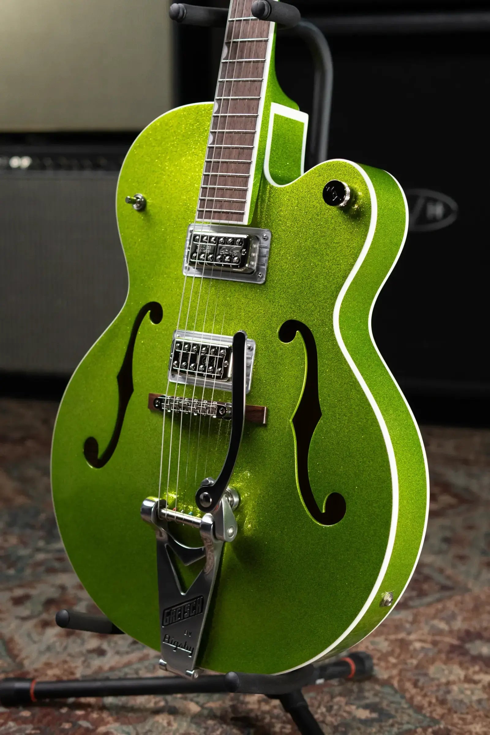 Gretsch G6120T-HR Brian Setzer Signature Hot Rod Hollow Body with Bigsby, Rosewood Fingerboard - Extreme Coolant Green Sparkle with Deluxe Hardshell Case