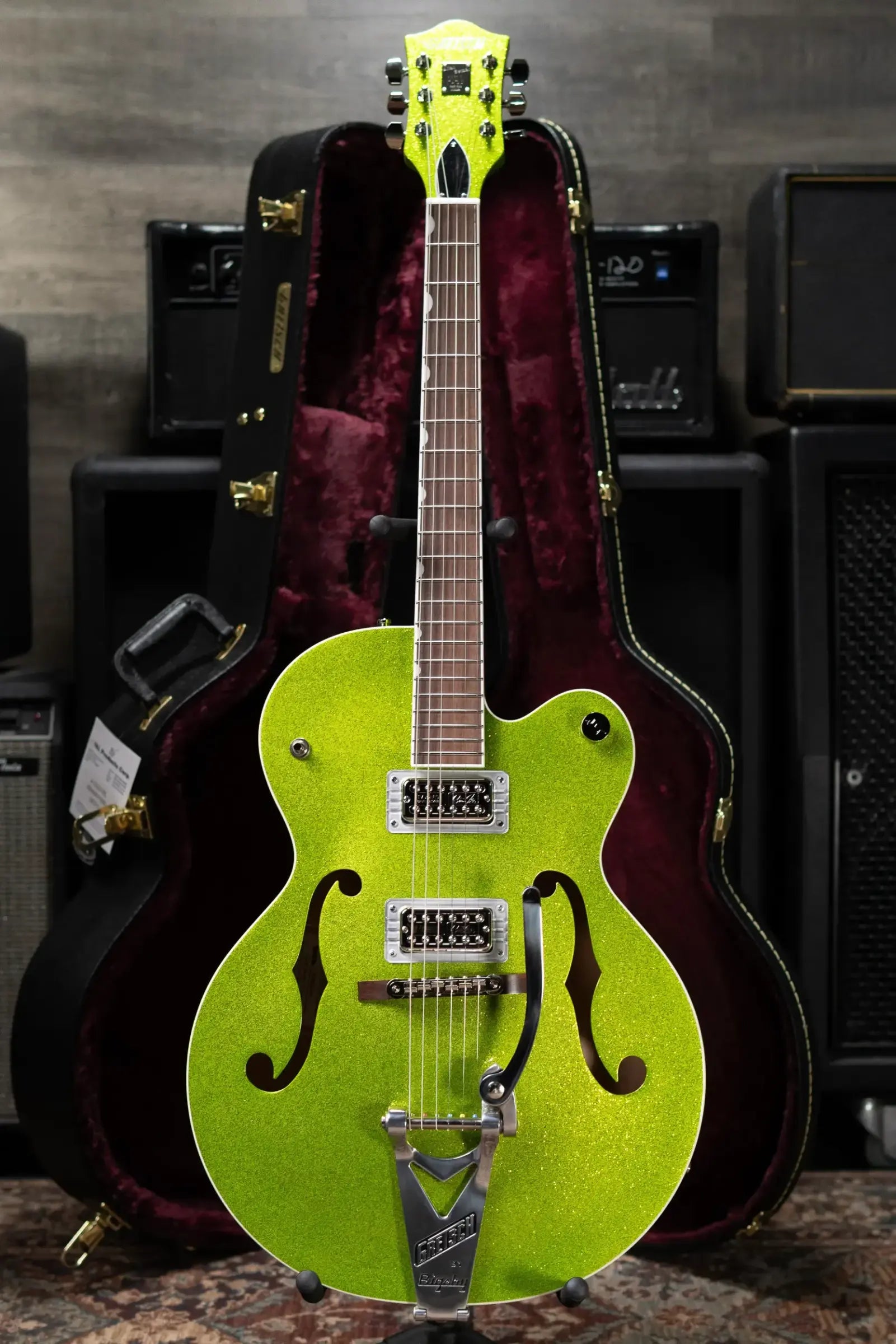 Gretsch G6120T-HR Brian Setzer Signature Hot Rod Hollow Body with Bigsby, Rosewood Fingerboard - Extreme Coolant Green Sparkle with Deluxe Hardshell Case