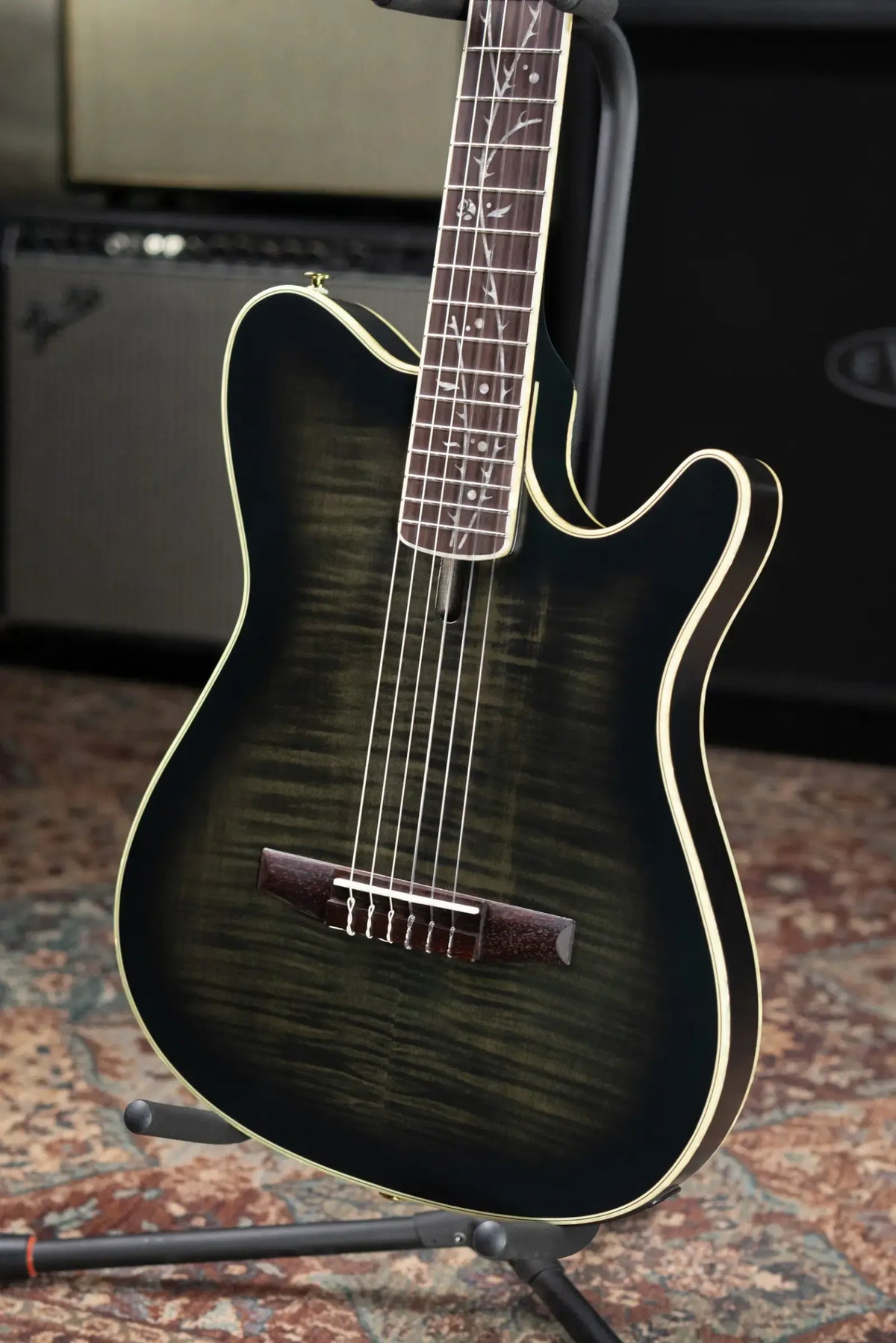Ibanez TOD20FMN Tim Henson Signature Nylon Acoustic/Electric Guitar - Black Burst Fade Low Gloss