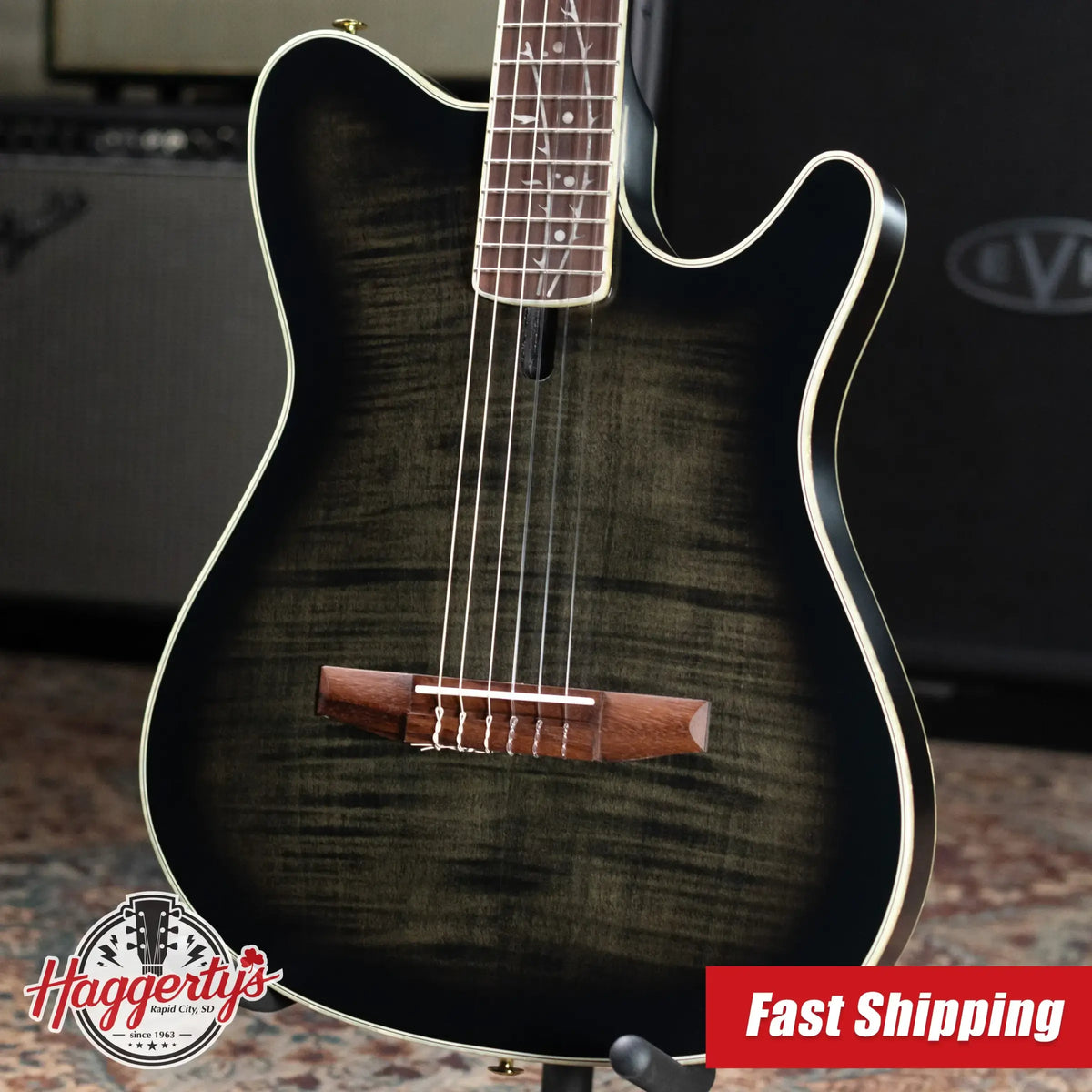 Ibanez TOD20FMN Tim Henson Signature Nylon Acoustic/Electric Guitar - Black Burst Fade Low Gloss
