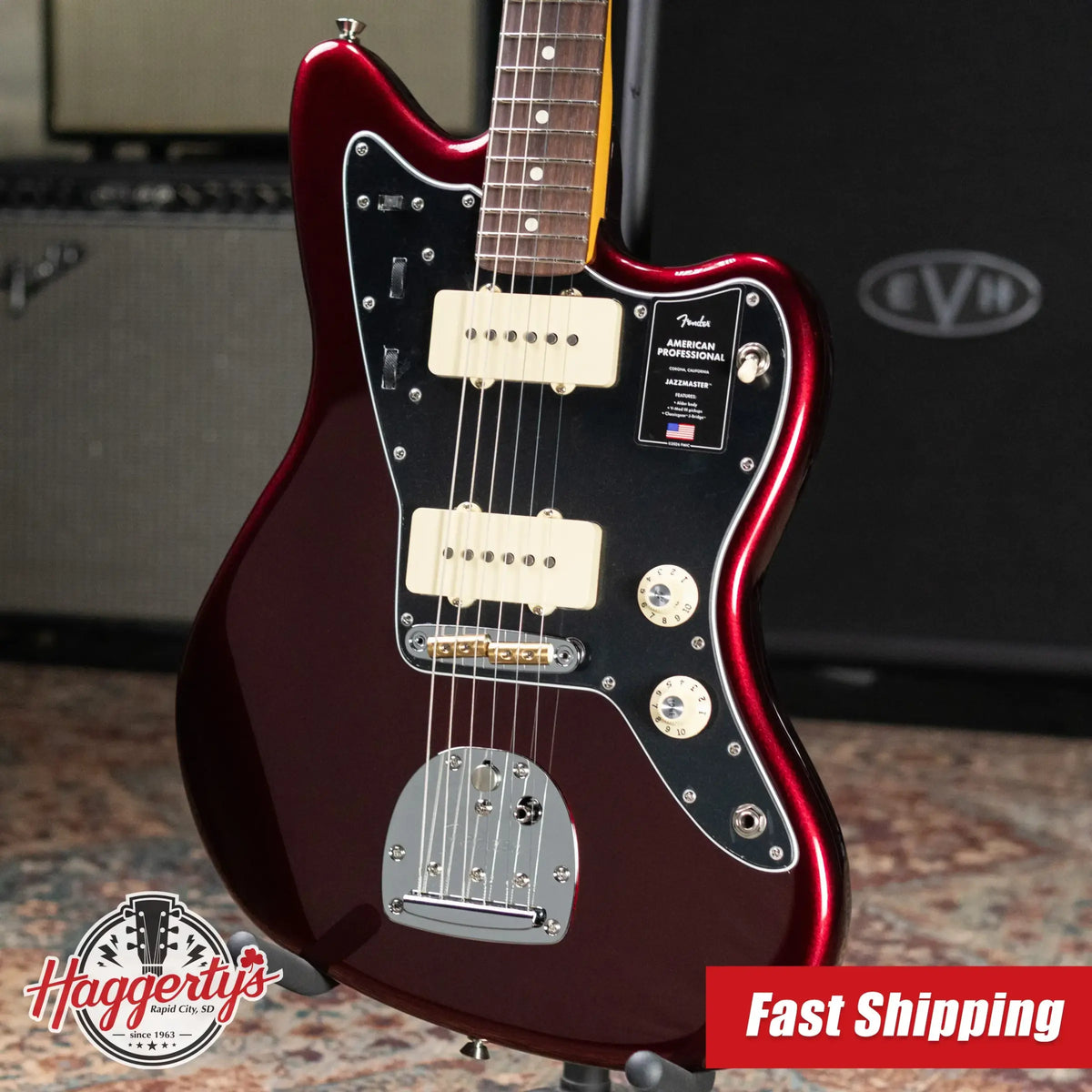Fender American Professional Jazzmaster Electric Guitar - Oxblood with Hardshell CaseE