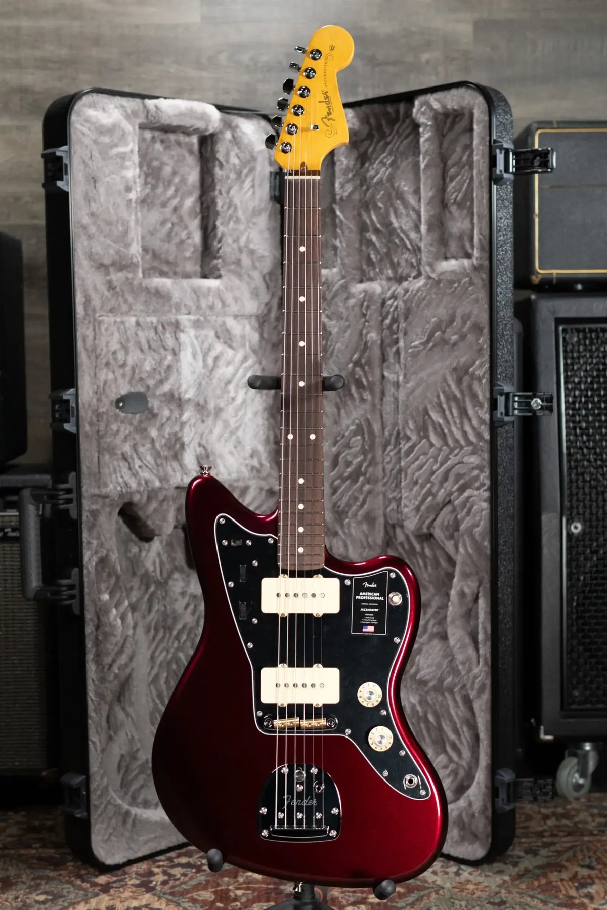 Fender American Professional Jazzmaster Electric Guitar - Oxblood with Hardshell CaseE
