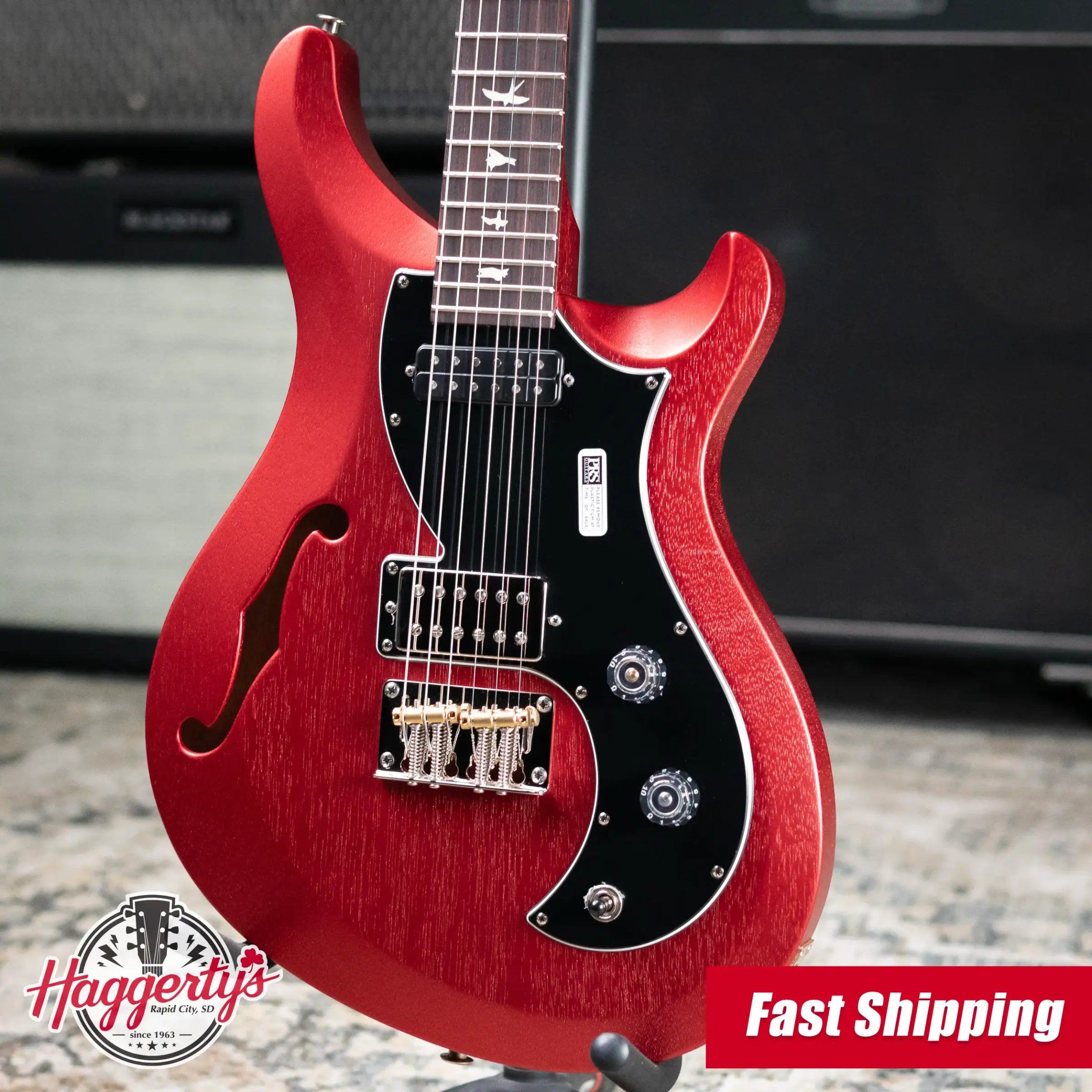 PRS S2 Vela Semi-Hollow Satin Electric Guitar - Red Apple Metallic with Gig Bag