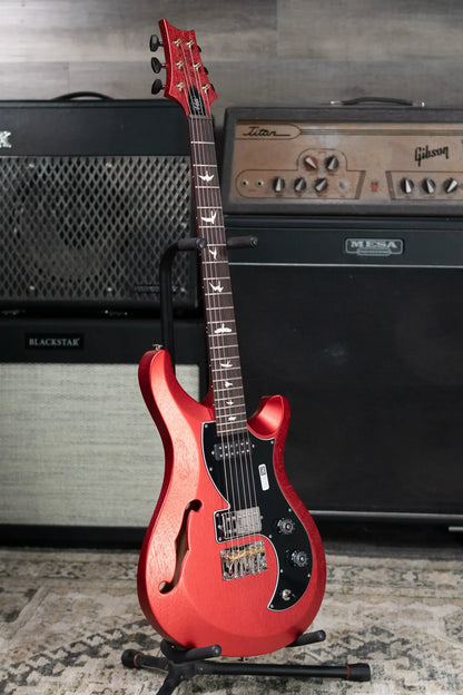 PRS S2 Vela Semi-Hollow Satin Electric Guitar - Red Apple Metallic with Gig Bag