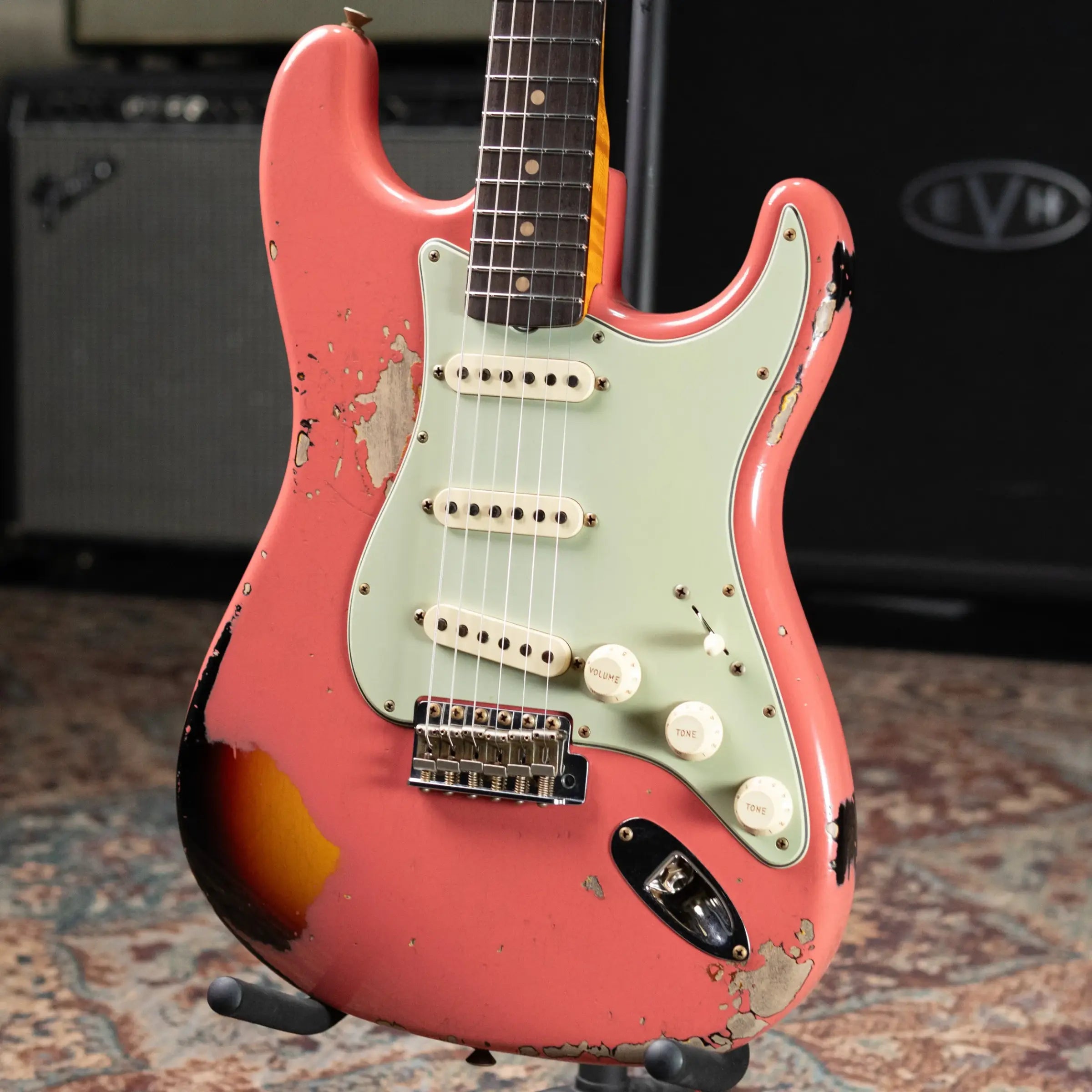 Fender Custom Shop '60 Stratocaster Heavy Relic Electric Guitar - Super Faded Fiesta Red over 3-Tone Burst with Hardshell Case