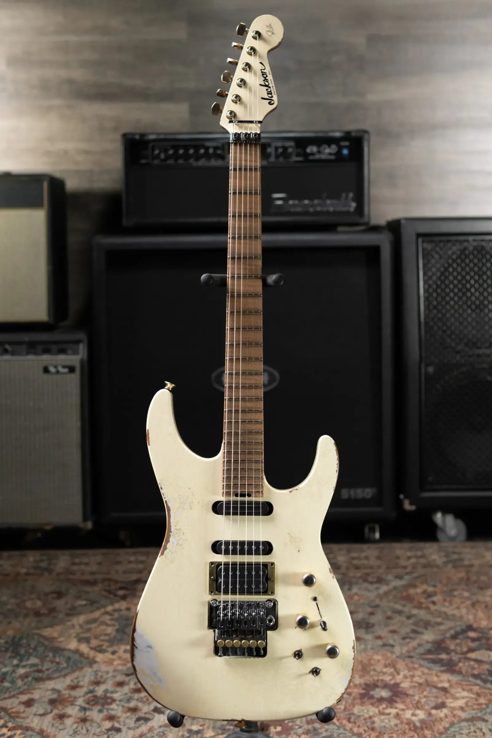 Jackson Custom Shop Special Edition PC1 Phil Collen Signature HSS FR84 Electric Guitar - Nitro Tour Relic Vanilla Shake with Hardshell Case