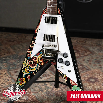 Epiphone Jimi Hendrix "Love Drops" Flying V Electric Guitar - Ebony with Hardshell Case