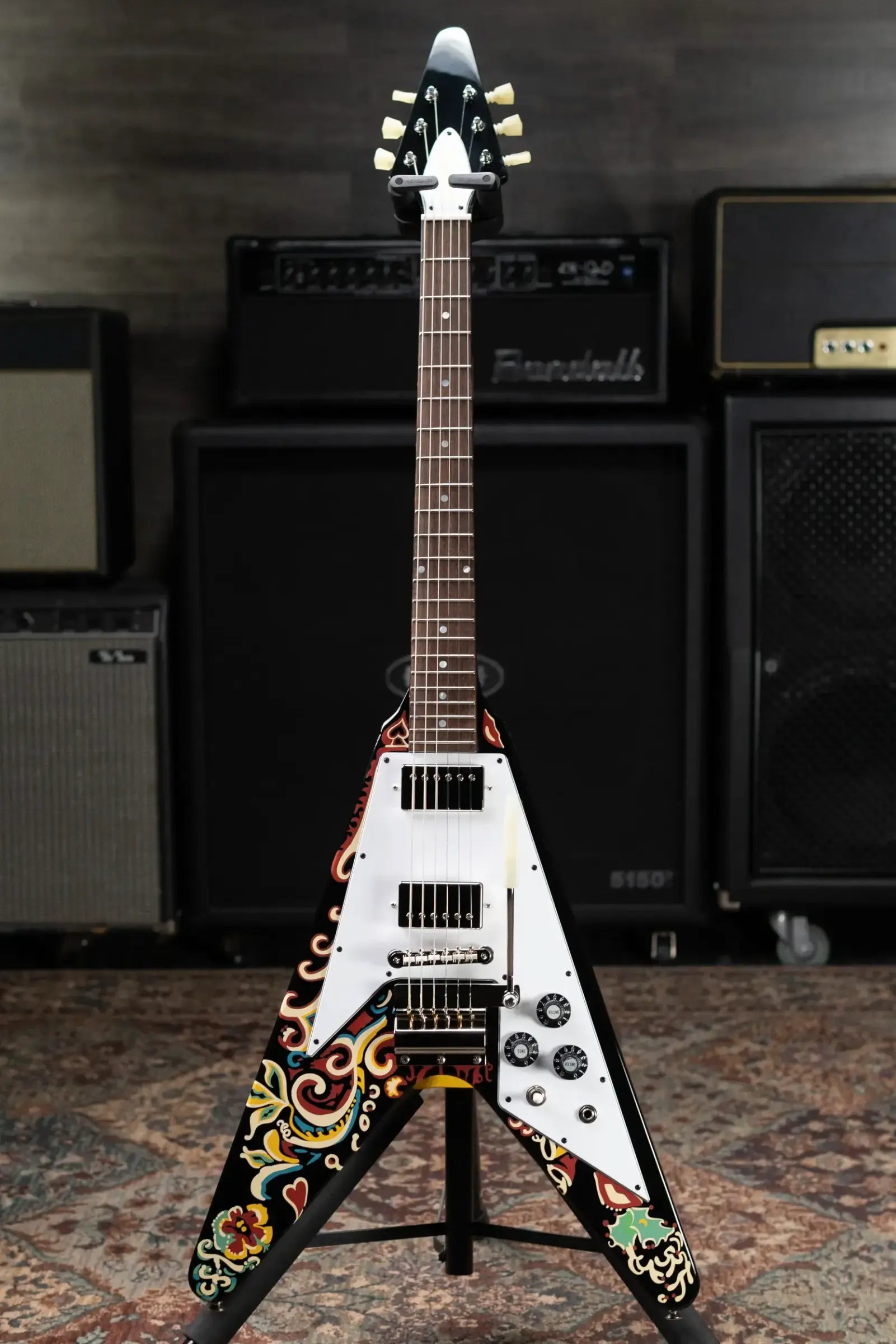 Epiphone Jimi Hendrix "Love Drops" Flying V Electric Guitar - Ebony with Hardshell Case