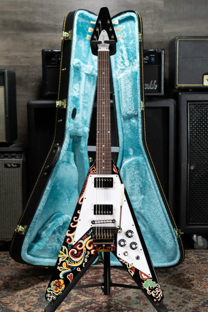 Epiphone Jimi Hendrix "Love Drops" Flying V Electric Guitar - Ebony with Hardshell Case