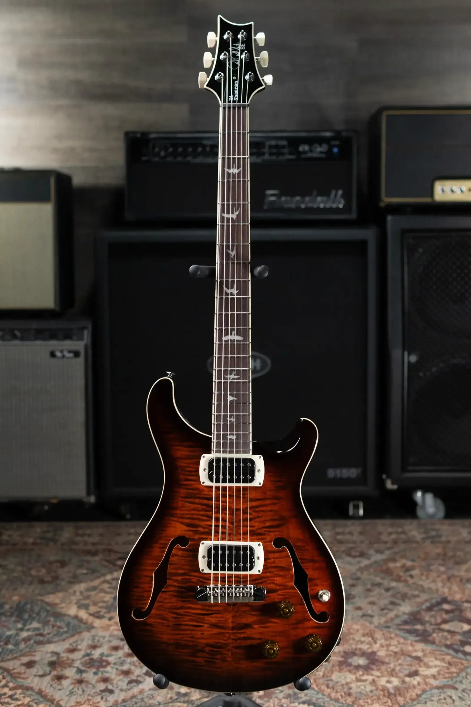 PRS SE Ed Sheeran Hollowbody I Baritone Piezo Electric Guitar - Orange Tiger Smokeburst with Gig Bag