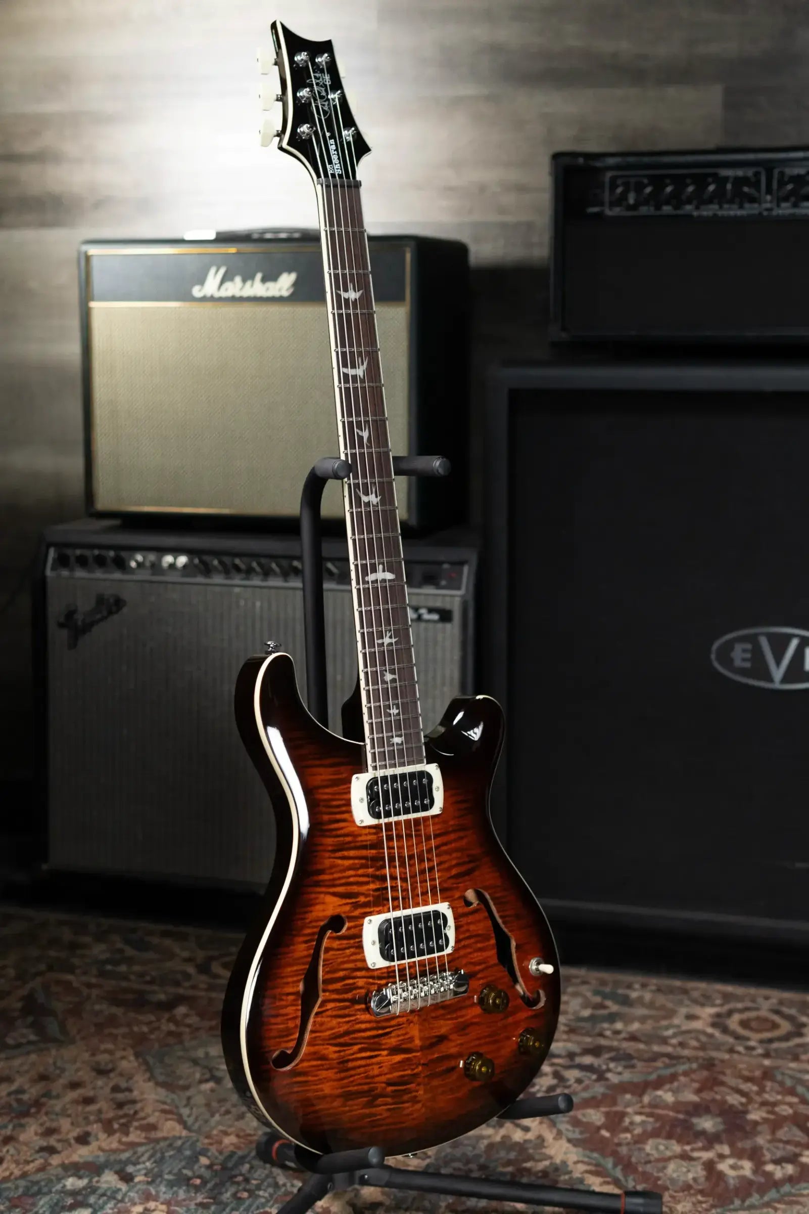 PRS SE Ed Sheeran Hollowbody I Baritone Piezo Electric Guitar - Orange Tiger Smokeburst with Gig Bag