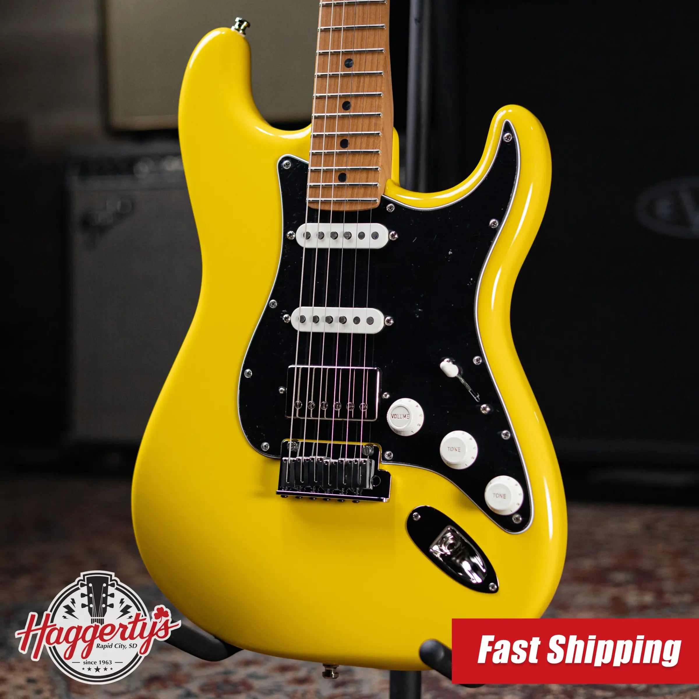 Fender Limited Edition American Ultra II HSS Stratocaster Electric Guitar - Graffiti Yellow with Hardshell Case