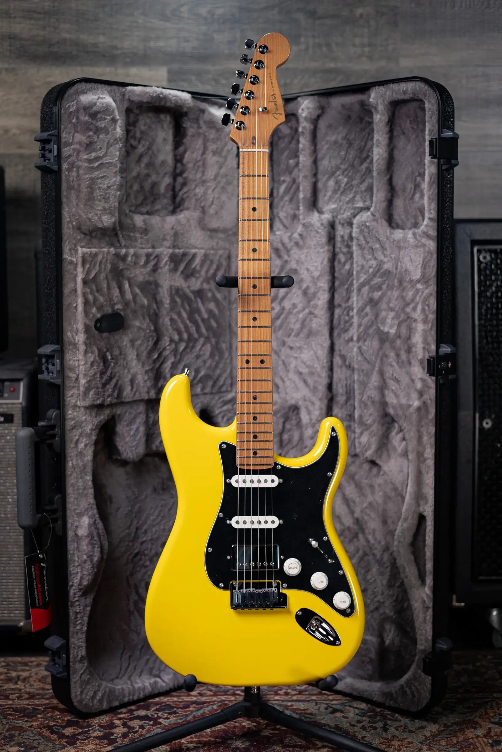 Fender Limited Edition American Ultra II HSS Stratocaster Electric Guitar - Graffiti Yellow with Hardshell Case