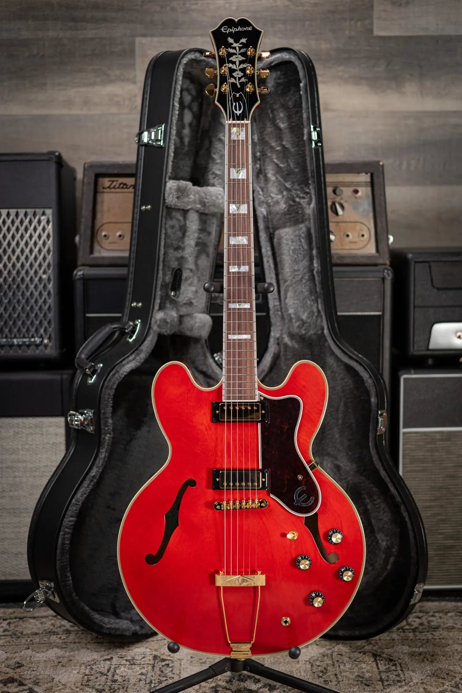Epiphone Masterbilt Gem Archer Sheraton Electric Guitar - Cherry Red with Hardshell Case