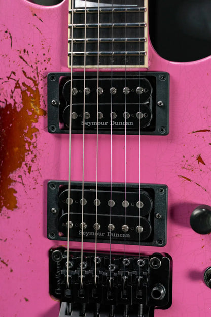 Jackson Custom Shop Special Edition Soloist 2H FR Electric Guitar - Nitro Tour Relic Platinum Pink over 3-Tone Sunburst with Hardshell Case