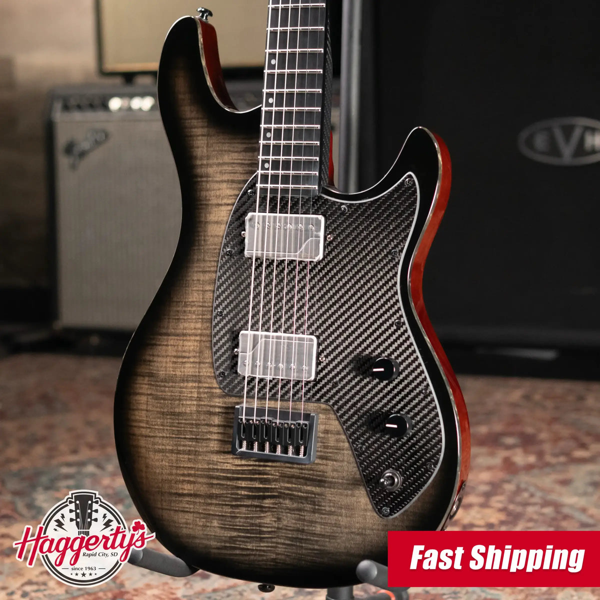 KLOS Artemis Baritone Custom 22 Fret Electric Guitar - Flame Black with Gig Bag