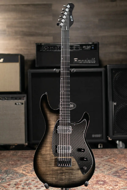 KLOS Artemis Baritone Custom 22 Fret Electric Guitar - Flame Black with Gig Bag