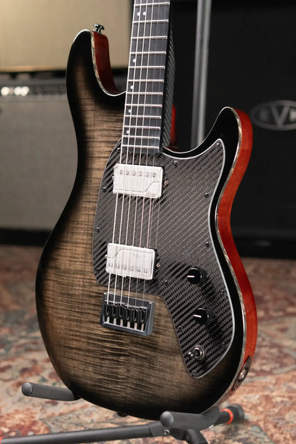 KLOS Artemis Baritone Custom 22 Fret Electric Guitar - Flame Black with Gig Bag