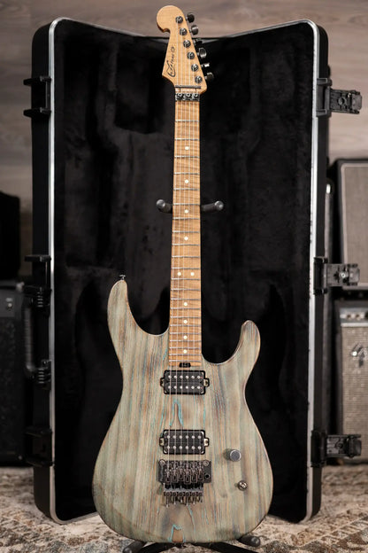 Luxxtone Custom Shop Ghost Electric Guitar - Torched Turquoise Salvage with Hardshell Case