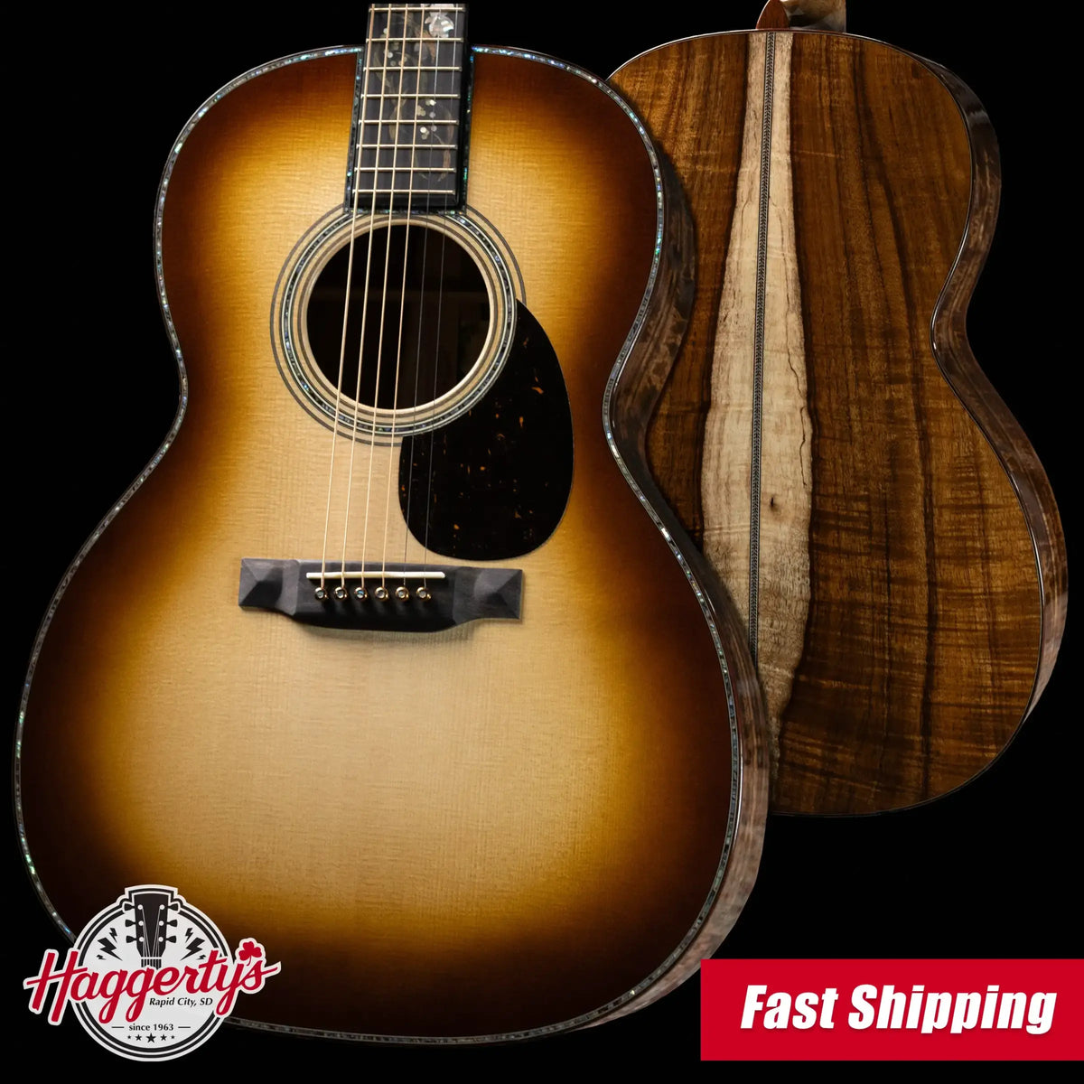 Martin O'ahu K-42 Hibiscus Acoustic Guitar - Dark Toasted Burst with Hardshell Case