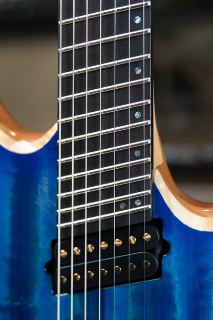 Mayones Hydra Elite VF 7 Electric Guitar - Infinite Blue 4A Curly Poplar
