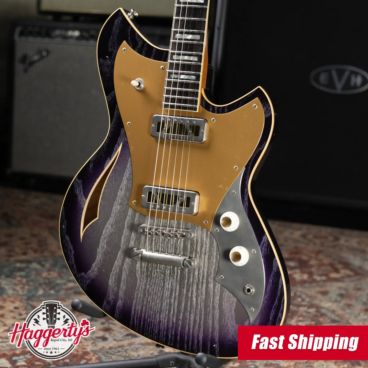 Novo Custom Shop Miris P2 Semi-Hollow Electric Guitar - Purple Stranger Burst with Gig Bag