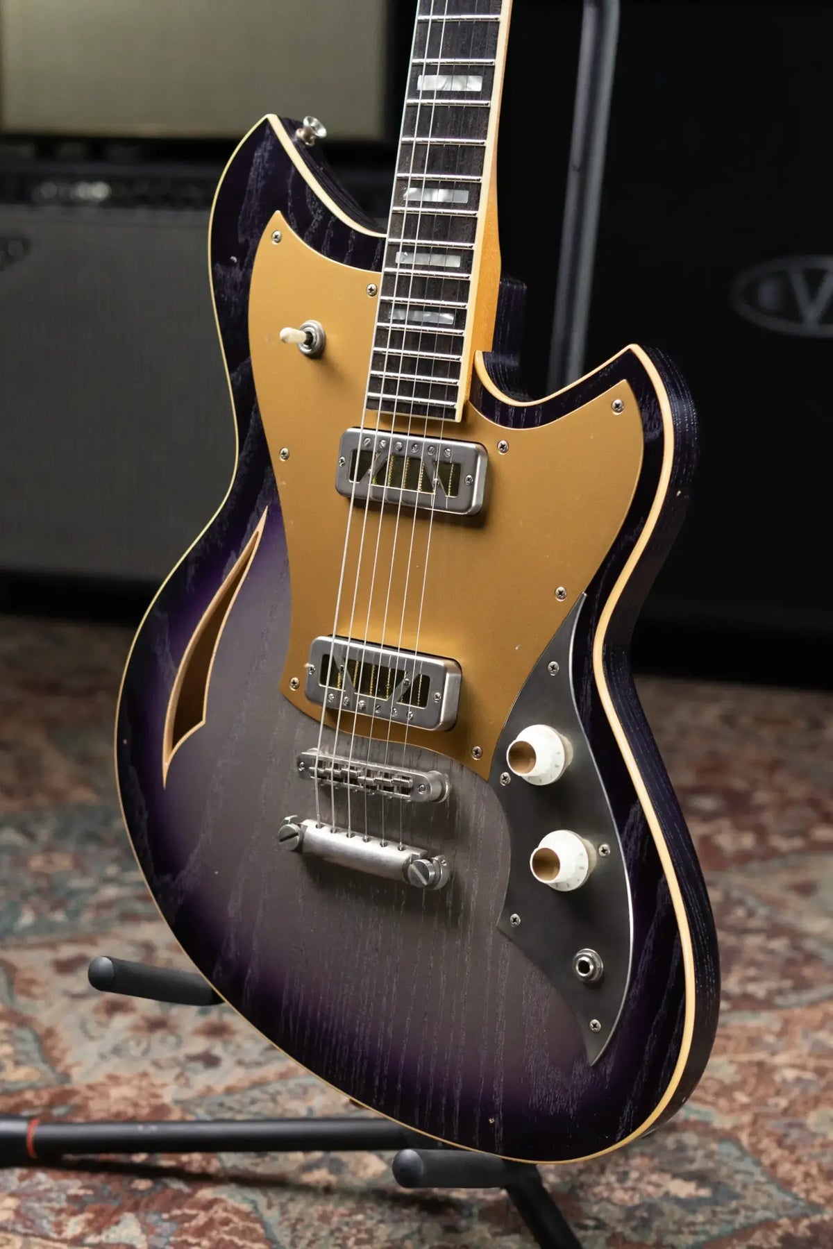Novo Custom Shop Miris P2 Semi-Hollow Electric Guitar - Purple Stranger Burst with Gig Bag