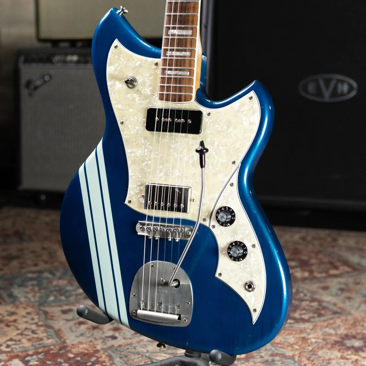 Novo Serus J H-P90 Electric Guitar - Lake Como Blue with Racing Strip with Hardshell Case - Used