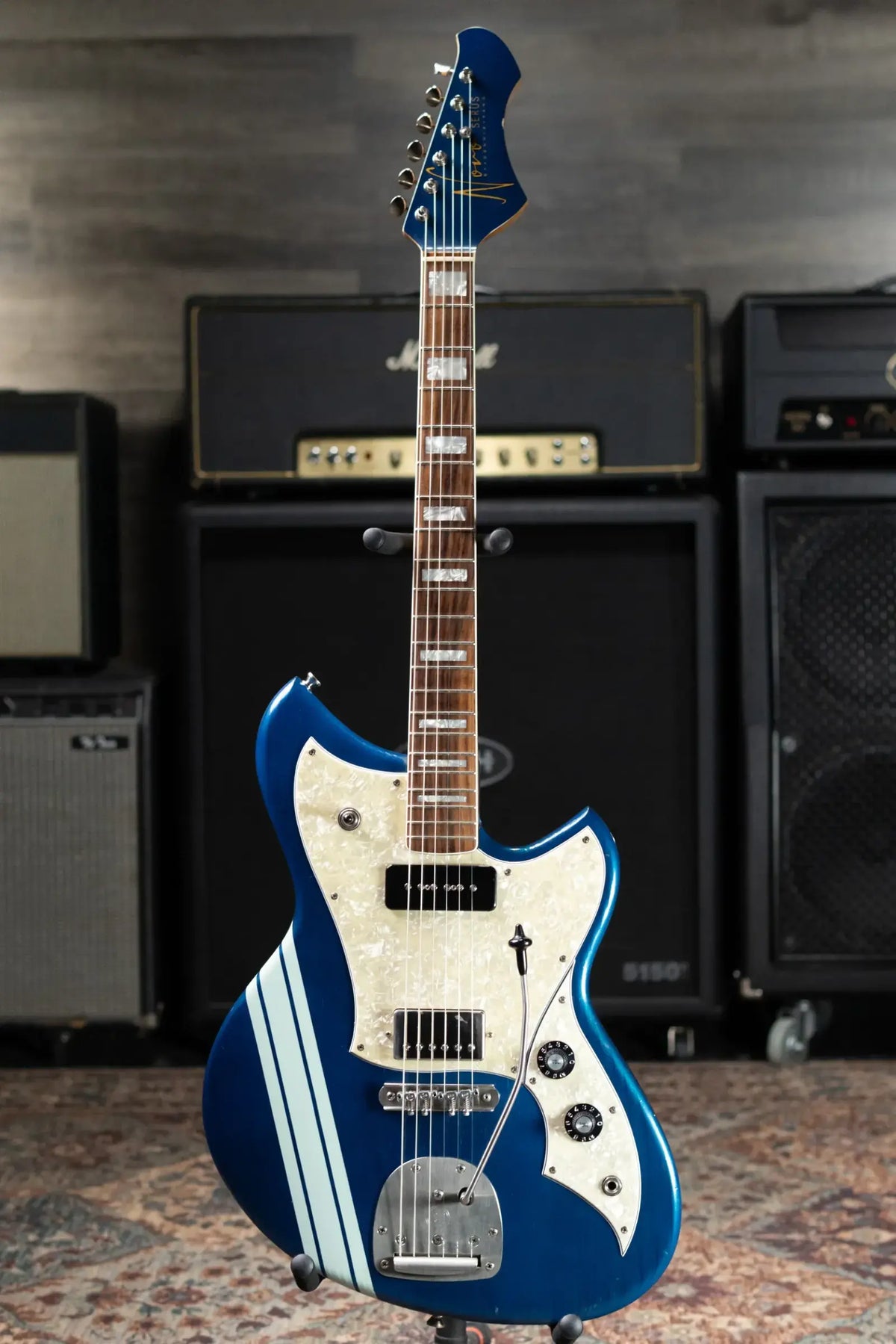 Novo Serus J H-P90 Electric Guitar - Lake Como Blue with Racing Strip with Hardshell Case - Used