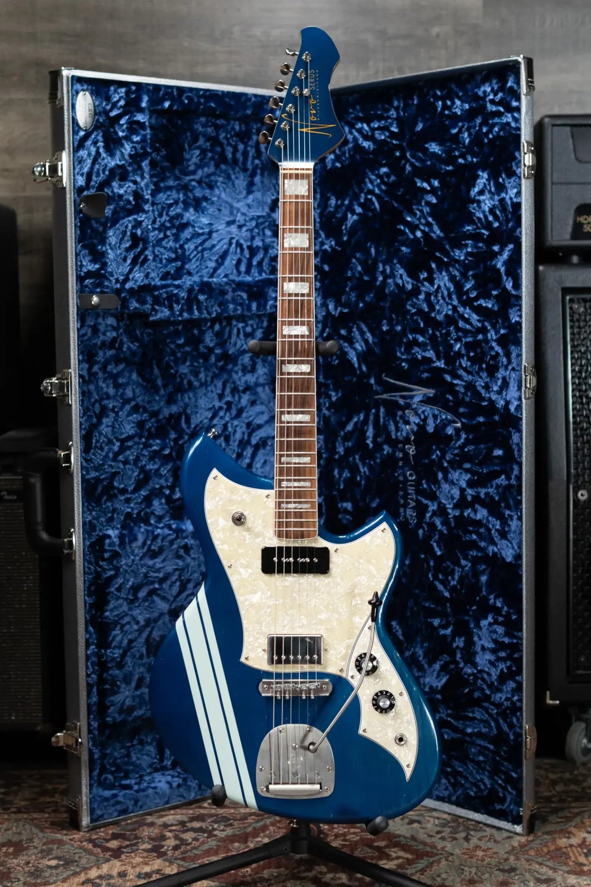 Novo Serus J H-P90 Electric Guitar - Lake Como Blue with Racing Strip with Hardshell Case - Used