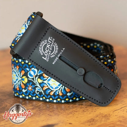 OMG Music LIS 062 BC Blue Gold Guitar Strap haggertys 1