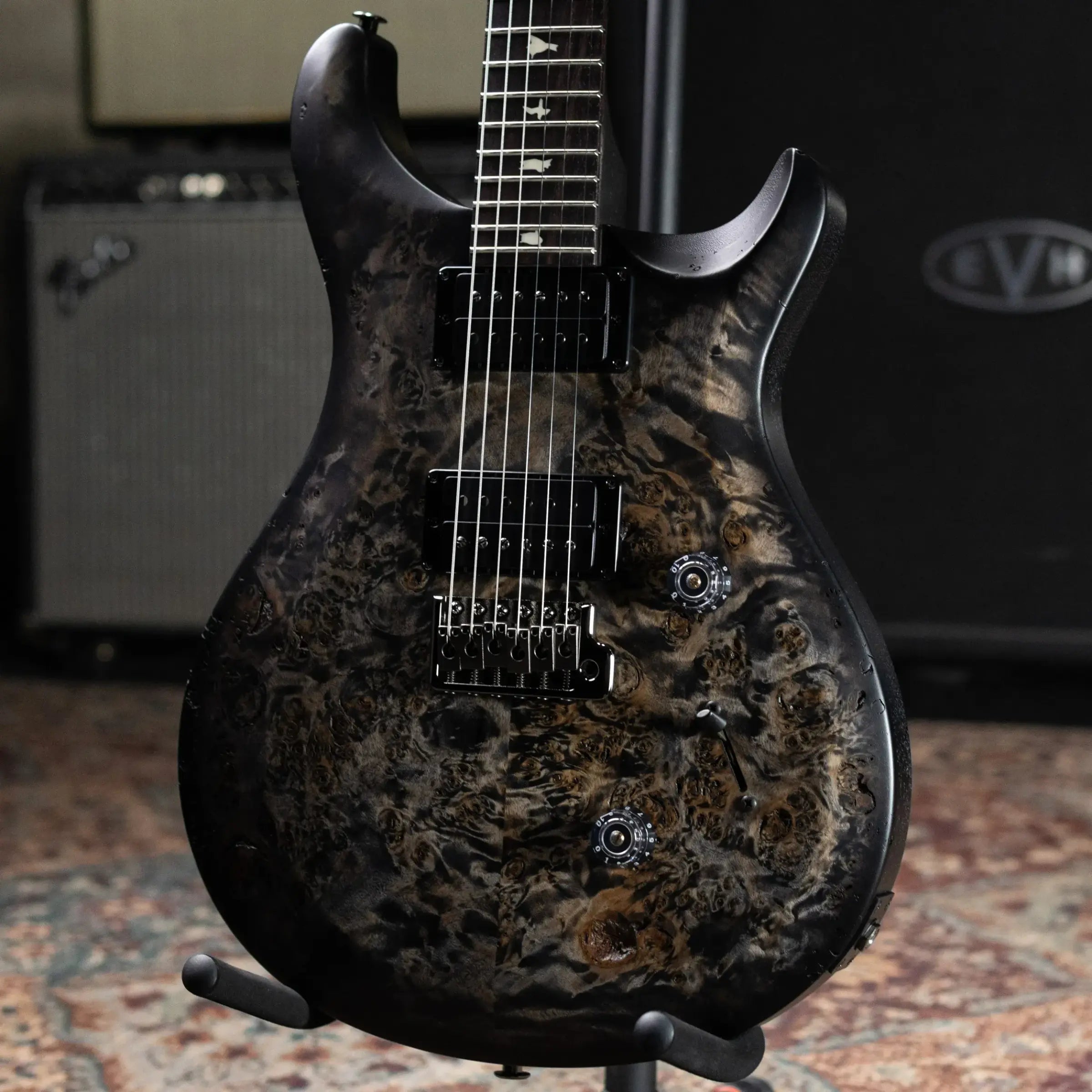 PRS S2 LTD Edition Custom 24 Poplar Burl Top Electric Guitar - Satin Charcoal Burst with Gig Bag